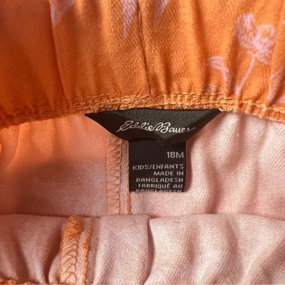 Eddie Bauer Girls Orange Papaya Short Sleeve Button Front Tie Waisted Set Sz 18M